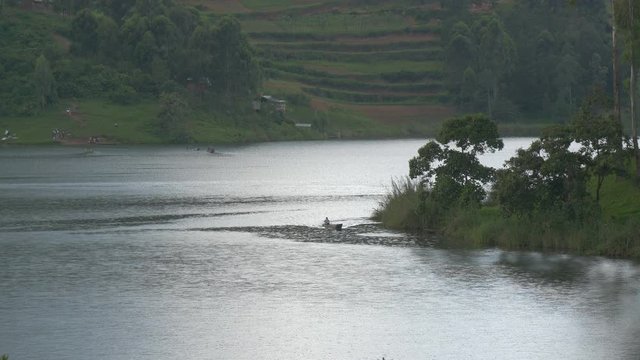 Boat sailing on lake 