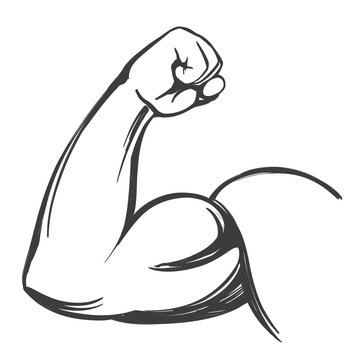 arm, bicep, strong hand icon cartoon hand drawn vector illustration sketch