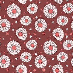 Seamless chamomile pattern on red background