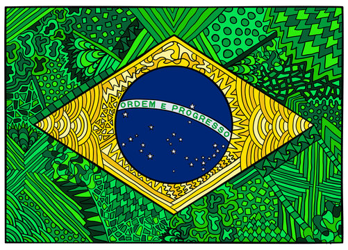 Brazil flag zentangle ornament national symbol colorful