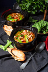 strips of pork  with sugar peas and other vegetables