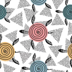 Behang Naadloze patroon met schattige schildpadden. Kinderachtige vector achtergrond met stripfiguren. © bukhavets