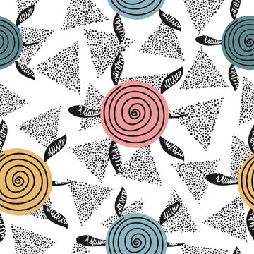 Seamless pattern with cute turtles. Childish vector background with cartoon characters.