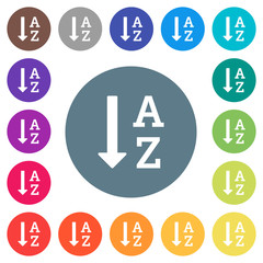 Fototapeta premium Alphabetically ascending ordered list flat white icons on round color backgrounds