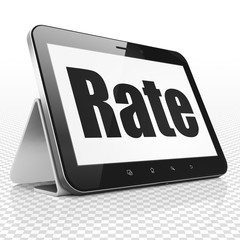 Money concept: Tablet Computer with black text Rate on display, 3D rendering