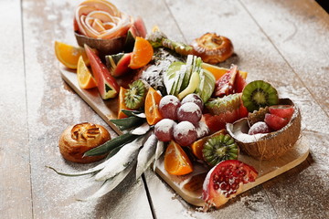  Tray with different fruits