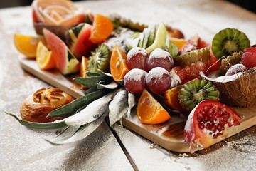  Tray with different fruits