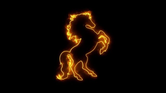 Gold Orange Neon Horse Rearing in the Wind Animated Logo Loopable 