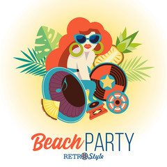 Retro party. Beach party.  Vector illustration.