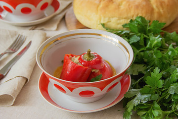two stuffed peppers red sweet stuffed pepper