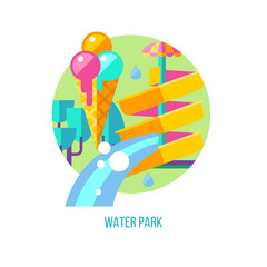 Water park. Hello summer. Vector illustration.