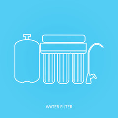 Reverse osmosis outline isolated vector icon. Water filter icon. Drink and home water purification filters.  Tap  filtration system . 