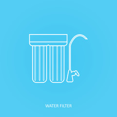 Water filter icon. Drink and home water purification under sink filter. Tap  filtration system. Outline vector icon. Point of use water filter.