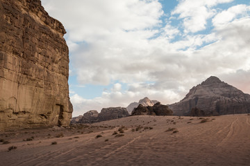 Nice view sand and big rocks in Wadi Rum desert in Jordan