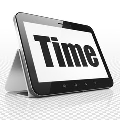 Time concept: Tablet Computer with black text Time on display, 3D rendering