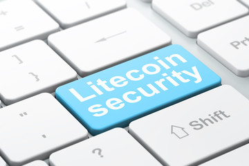 Cryptocurrency concept: computer keyboard with word Litecoin Security, selected focus on enter button background, 3D rendering