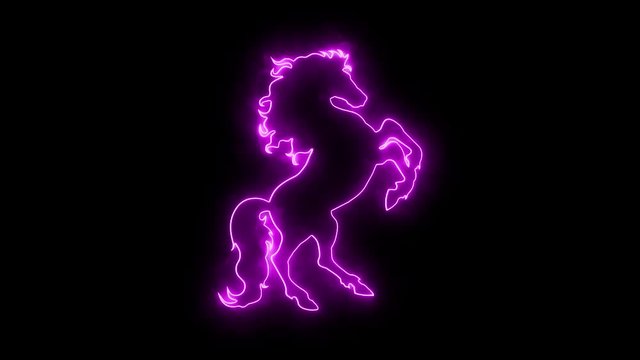 Purple Fuchsia Neon Horse Rearing in the Wind Animated Logo Loopable 