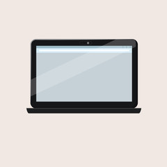 Modern open laptop with blank screen isolated on white background. Realistic laptop mockup. Computer screen front view. Vector illustration