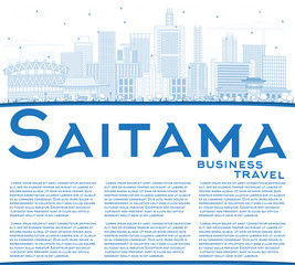 Outline Saitama Japan City Skyline with Blue Buildings and Copy Space.