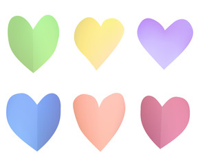 A set of colorful paper hearts. Romantic design vector illustration.