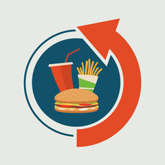 Fast food signboard with arrow