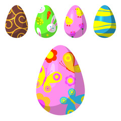 Easter eggs vector painted with spring pattern decoration retro multi colored vintage ornament organic food holiday game symbol illustration.