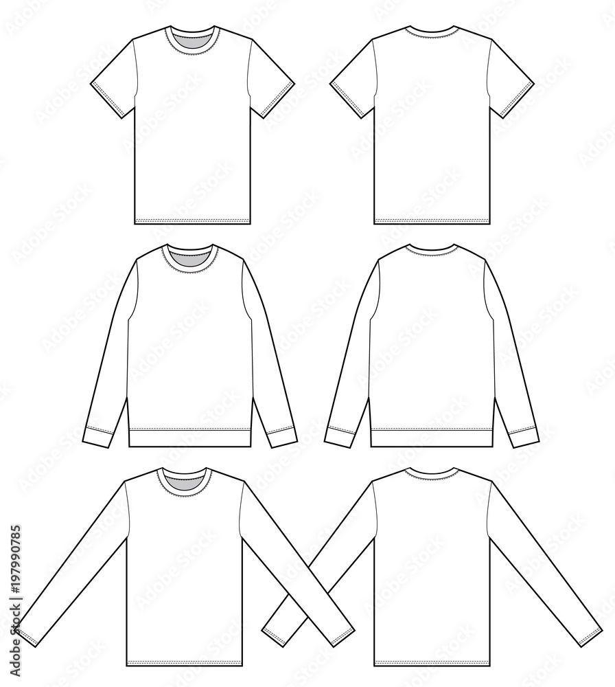 Wall mural Sweatshirt long sleeve T-shirt set fashion flat technical drawing template - Wall murals