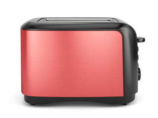 Red toaster isolated on white. 3d rendering - obrazy, fototapety, plakaty