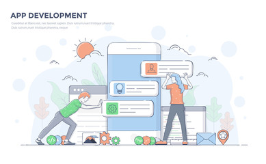 Flat Line Modern Concept Illustration - App Development