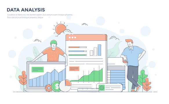 Flat Line Modern Concept Illustration - Data Analysis