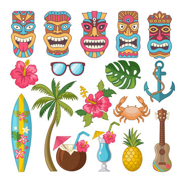 Fototapeta Tribal symbols of hawaiian and african culture