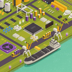 Semiconductor Electronic Components Isometric Composition 