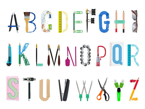 English alphabet from office supplies