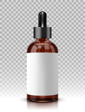 Realistic vector glass bottle with dropper for cosmetics and medicines