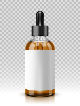 Vector illustration of glass bottle with pipe dropper isolated on transparent background