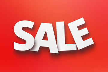 Sale banner on red background. 3d illustration