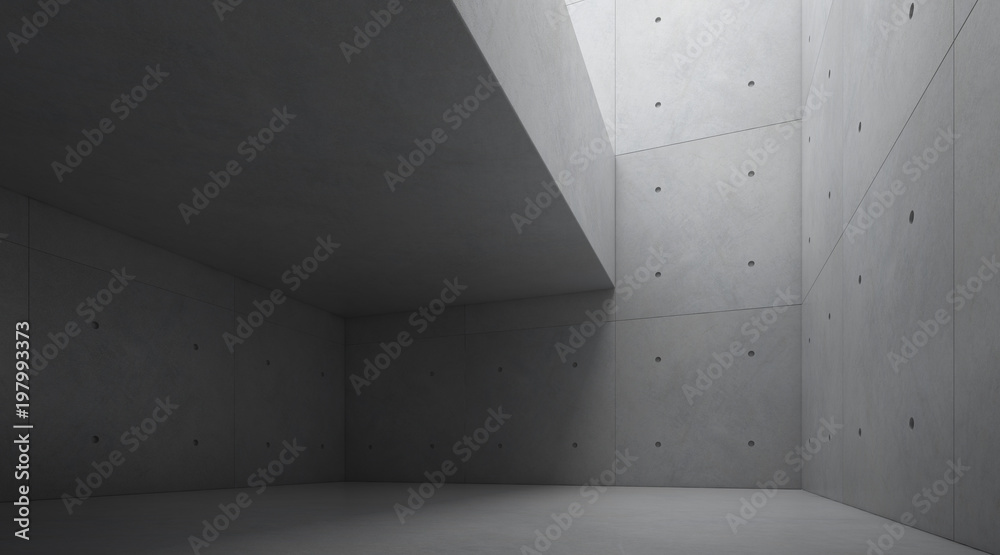 Fototapete abstract of architecture space with rhythm of concrete block and light and shadow of the sun,3d rend