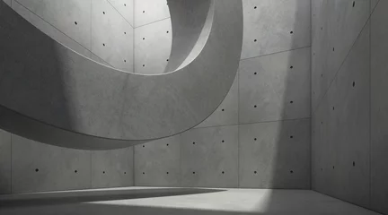 Zusammenfassung des Architekturraums mit Rhythmus des Kreisbetonblocks und Licht und Schatten der Sonne, 3D-Darstellung © nuchao