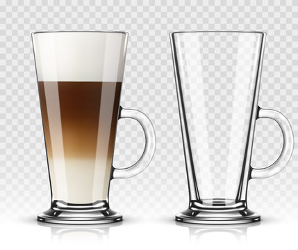 Vector illustration of coffee latte in glass on transparent background