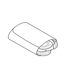 Burrito isometric coloring book, concept unhealthy food, fast food illustration