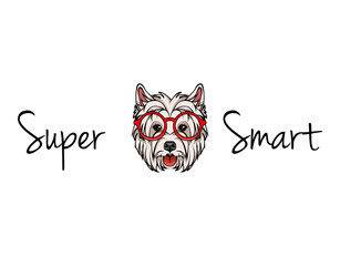 West Highland White Terrier geek. Dog in red smart glasses.  illustration.