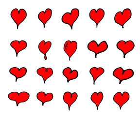 Set of hand draw hearts, vector illustration. Love, romance symbol