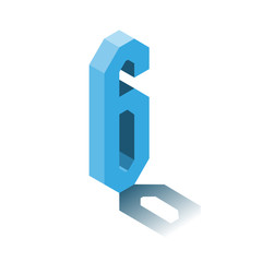 Isometric six blue icon, 3d character with shadow