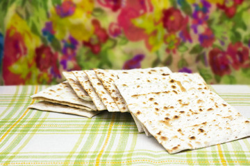 A photo of Jewish Matzah bread. Matzah for the Jewish Passover holidays. Selective soft focus.
