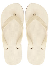 White sandals isolated on white background, top view.