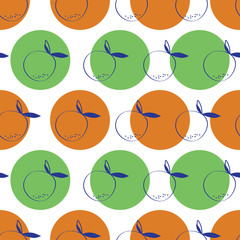 Outline orange pattern with bullets background. A playful, modern, and flexible pattern for brand who has cute and fun style.  Repeated pattern. Doodle drawing mix with polka background.