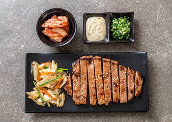 grilled sliced pork steak with vegetable