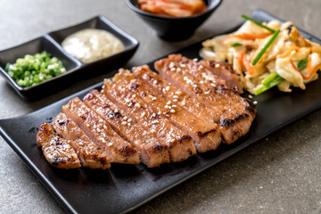 grilled sliced pork steak with vegetable