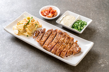 grilled sliced pork steak with vegetable