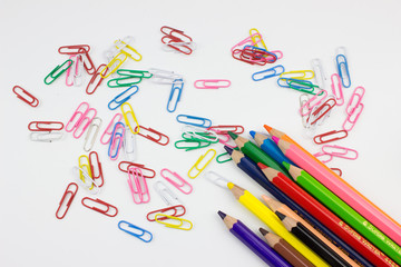 Pencils and paper clips. Office concept